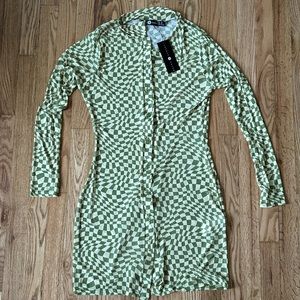 Daisy Street Kaleidoscope Dress Green White Checkered